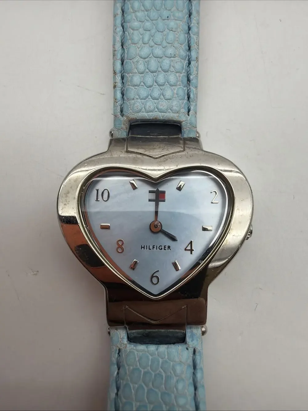 Tommy Hilfiger Women's Silvertone Mother Of Pearl Heart Shaped Watch T00180